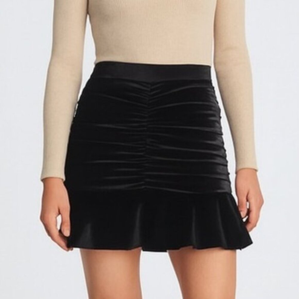 & Other Stories Velvet Mini Skirt Women’s Size 2 Black‎ Ruched Ruffle Hem